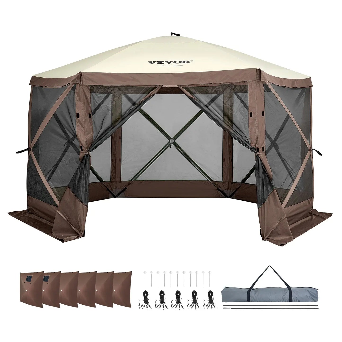 12x12ft Pop-Up Screen Canopy Tent with Mesh Windows & Carry Bag