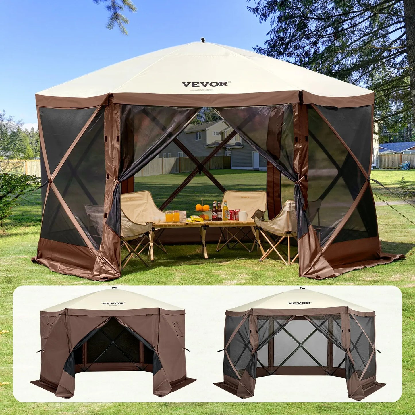 12x12ft Pop-Up Screen Canopy Tent with Mesh Windows & Carry Bag