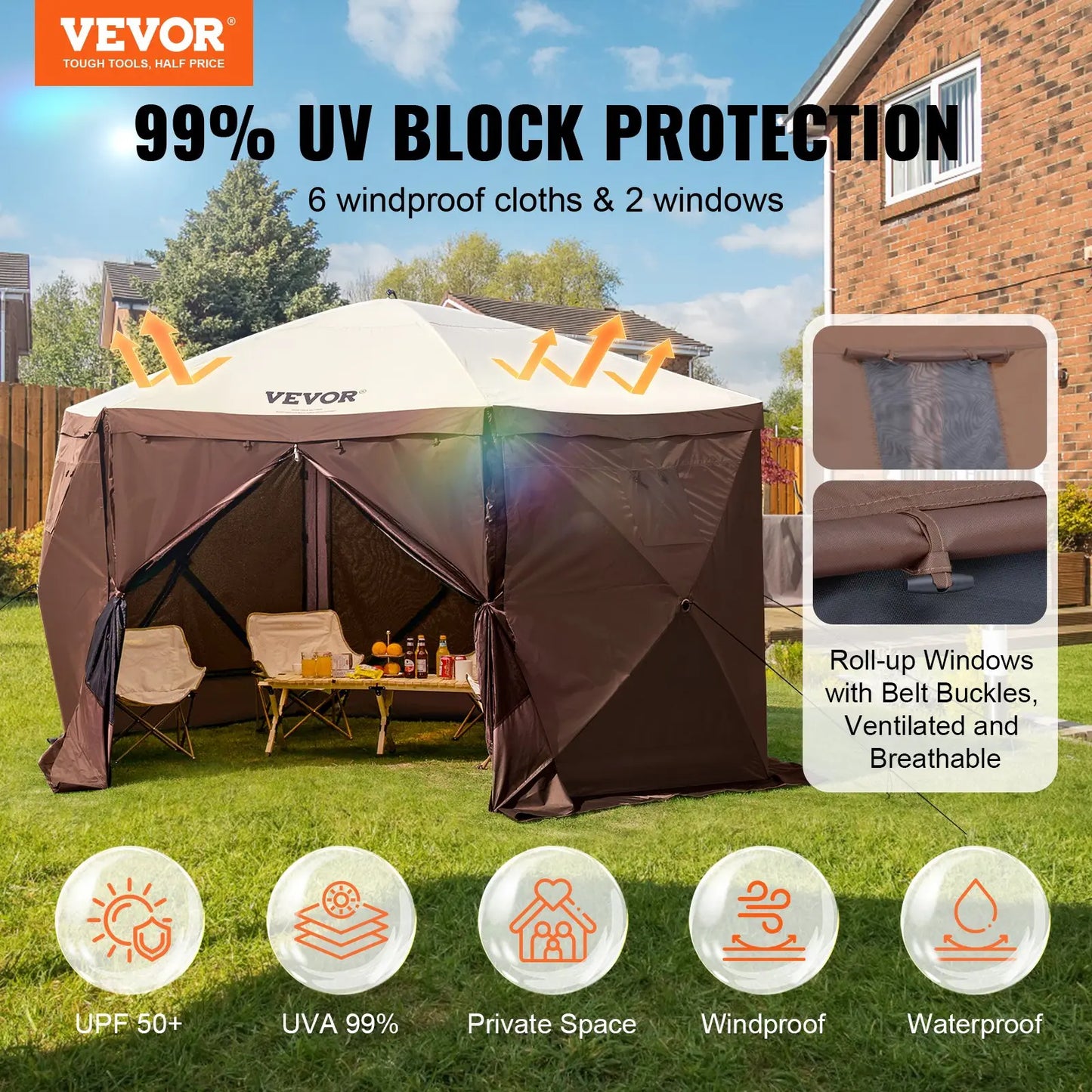 12x12ft Pop-Up Screen Canopy Tent with Mesh Windows & Carry Bag