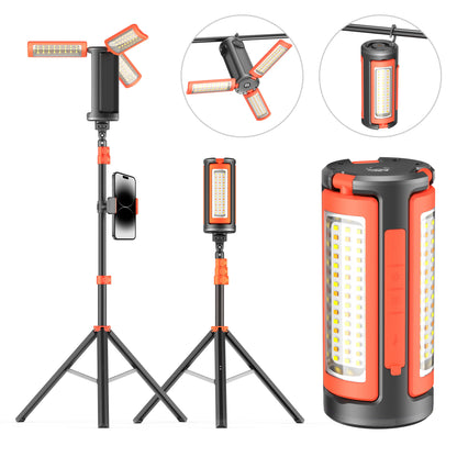3-Head LED Camping Light with 67" Adjustable Tripod, 10000mAh Rechargeable Work Light & Power Bank
