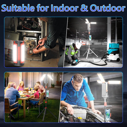 3-Head LED Camping Light with 67" Adjustable Tripod, 10000mAh Rechargeable Work Light & Power Bank