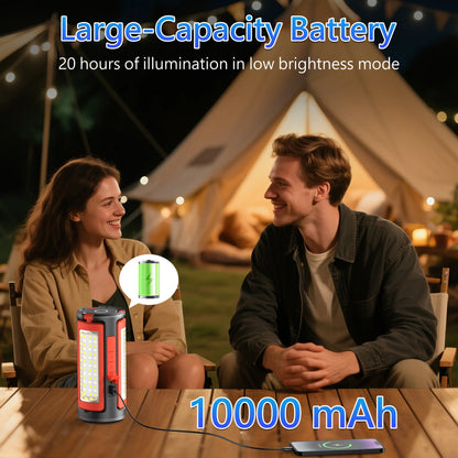 3-Head LED Camping Light with 67" Adjustable Tripod, 10000mAh Rechargeable Work Light & Power Bank