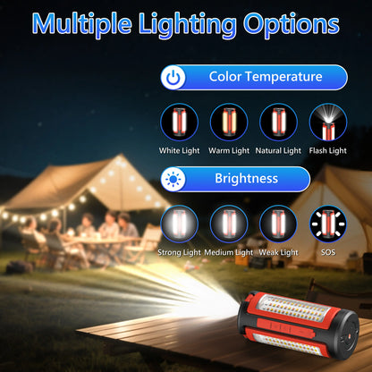 3-Head LED Camping Light with 67" Adjustable Tripod, 10000mAh Rechargeable Work Light & Power Bank