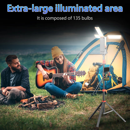 3-Head LED Camping Light with 67" Adjustable Tripod, 10000mAh Rechargeable Work Light & Power Bank