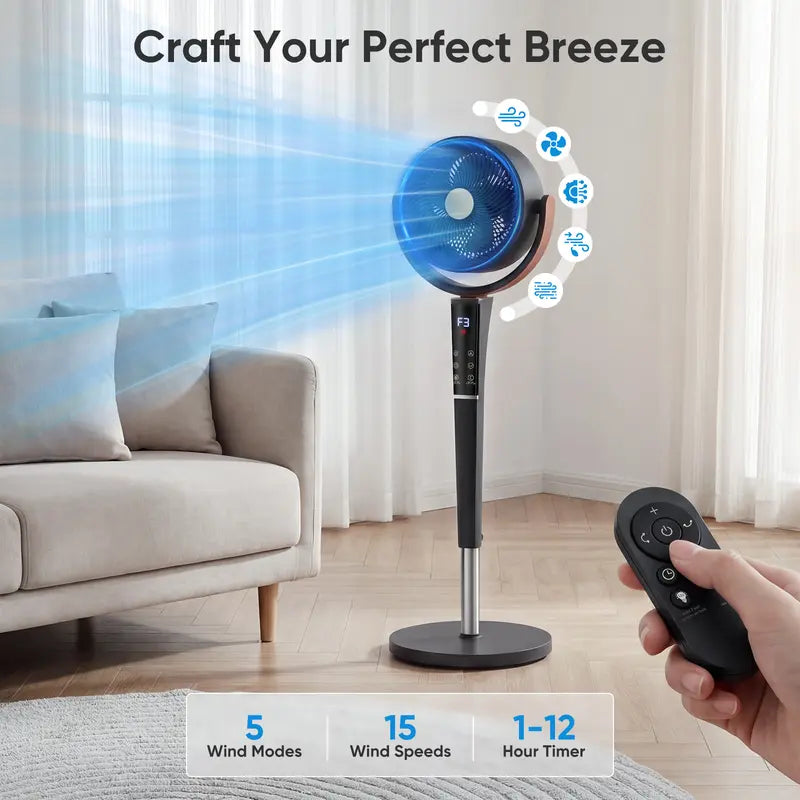 Ultra Quiet Standing Fan with Remote 15 Speed Settings Wide Oscillation Timer Adjustable Airflow